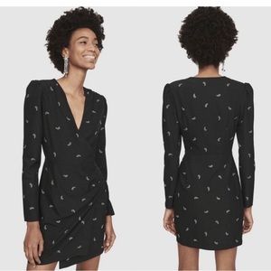 Maje NWT Rhinestone Paisley Draped Long Sleeve Mini Dress Size 38 (Medium)